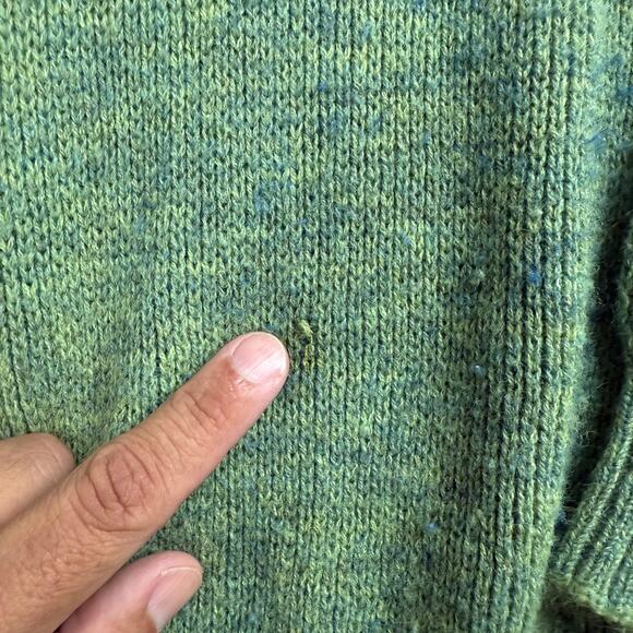 Vtg Green Knit Sweater Striped Collar Size L Golf-Style Dralon Retro Preppy 70s - Picture 5 of 5